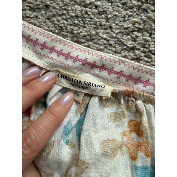 Floral Linen Blend Crochet Puff Sleeve Blouse XL Multicolor Fairycore boho - Picture 4 of 11